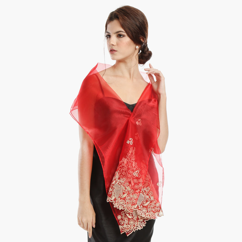 Kultura Raffaella Ladies Organza Shawl (Red)