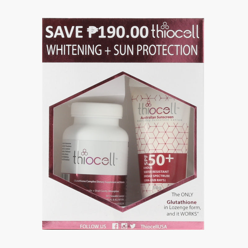 Thiocell 2-Pack Glutathione Lozenges 30 Capsules and 50g Australian Sunscreen SPF50