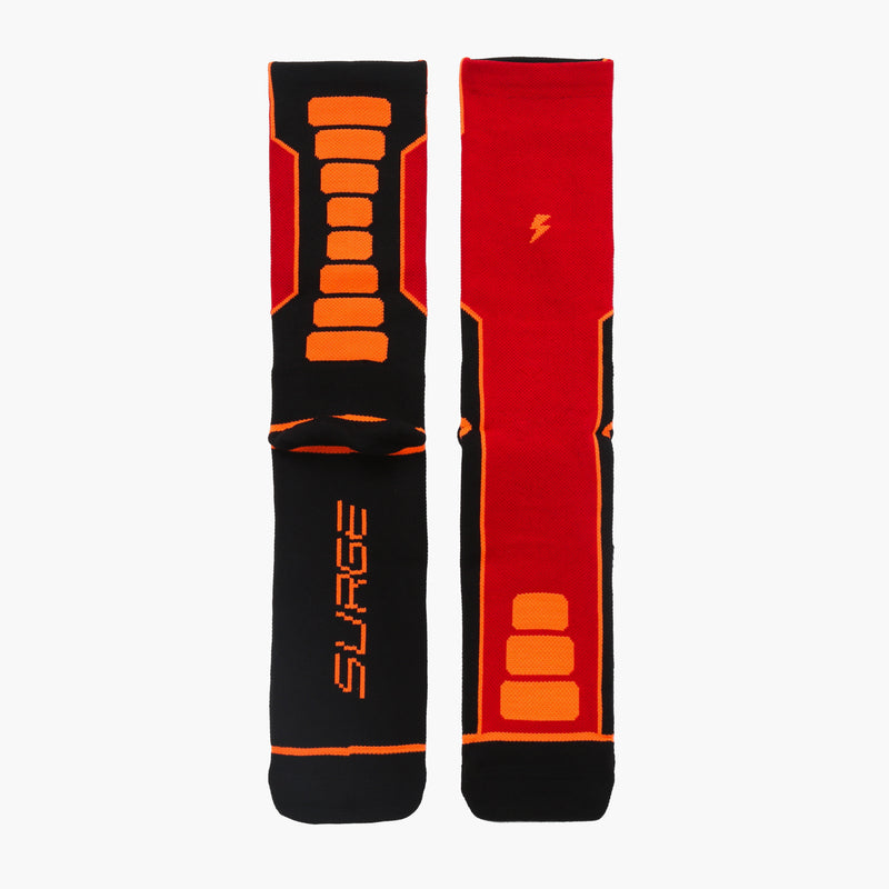 For Bare Feet Mens Surge Compression Sports Crew Socks (Black/Orange)