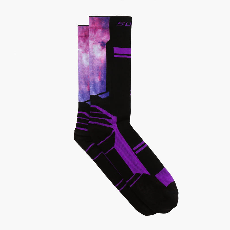 For Bare Feet Mens Surge Compression Sports Crew Socks (Black/Purple)