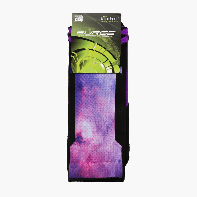 For Bare Feet Mens Surge Compression Sports Crew Socks (Black/Purple)