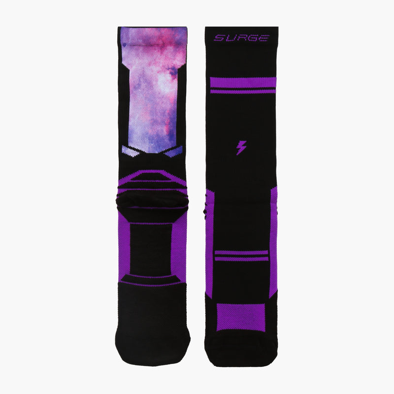 For Bare Feet Mens Surge Compression Sports Crew Socks (Black/Purple)