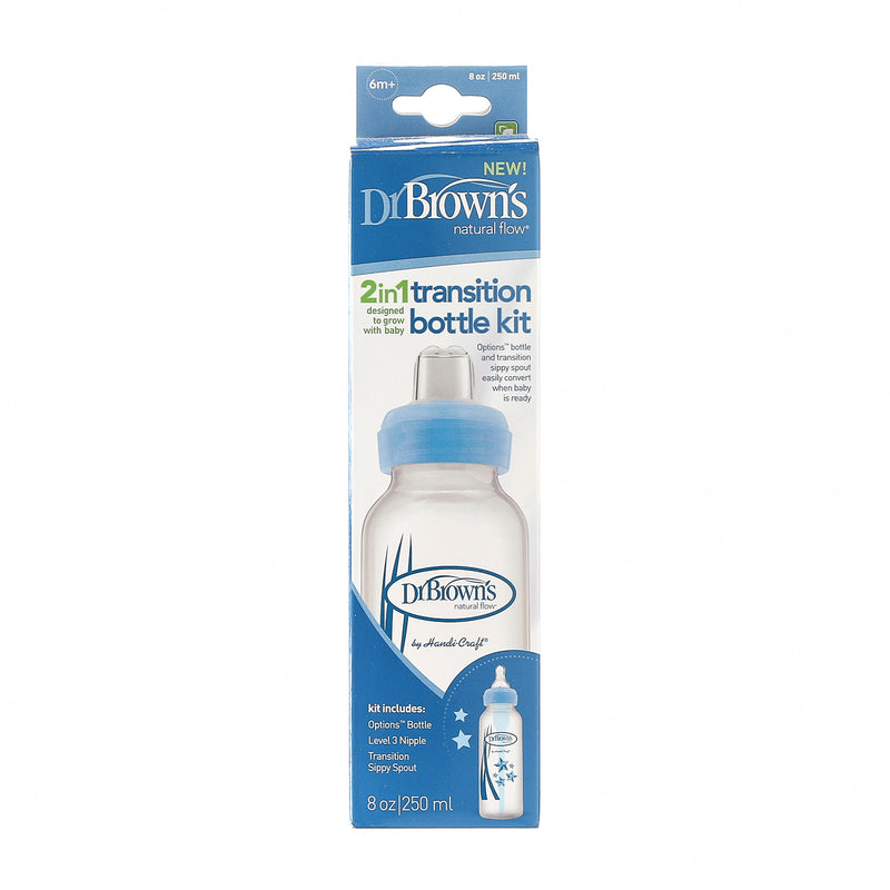 Dr. Browns 2-in-1 Narrow-Neck Transition Bottle Kit 250ml (Blue)