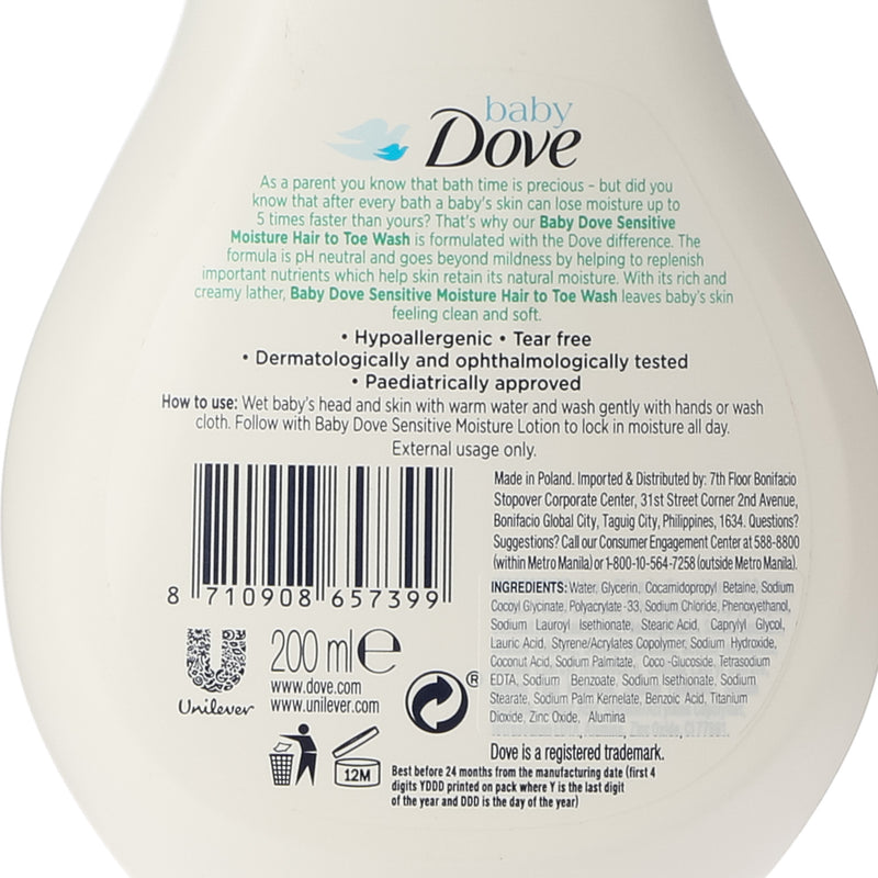 Baby Dove Sensitive Moisture Hair to Toe Wash 200ml