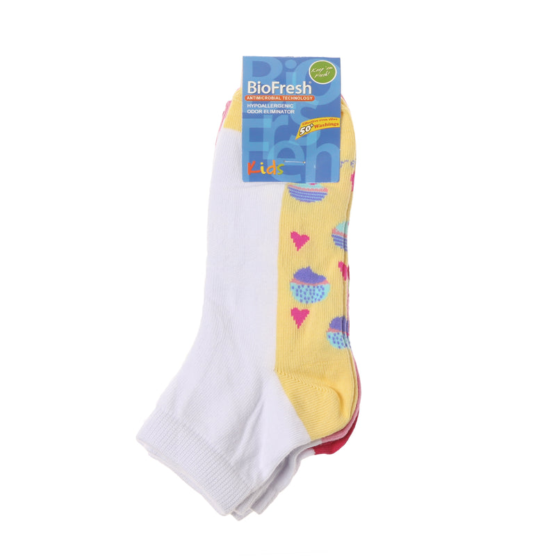 BioFresh Girls Assorted Casual Ankle Socks 3-Pair Set