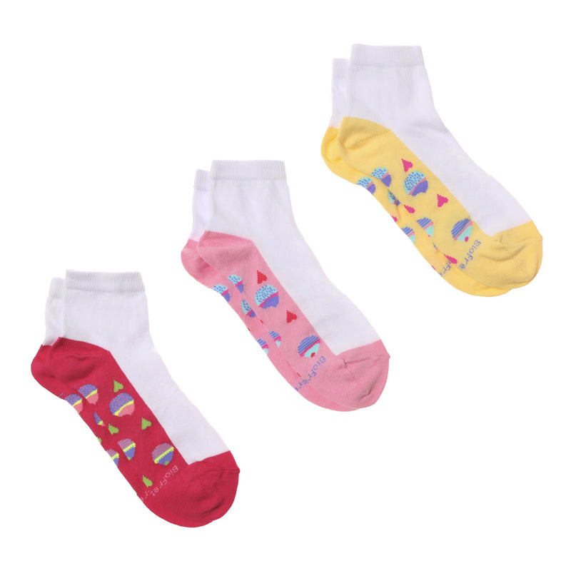 BioFresh Girls Assorted Casual Ankle Socks 3-Pair Set