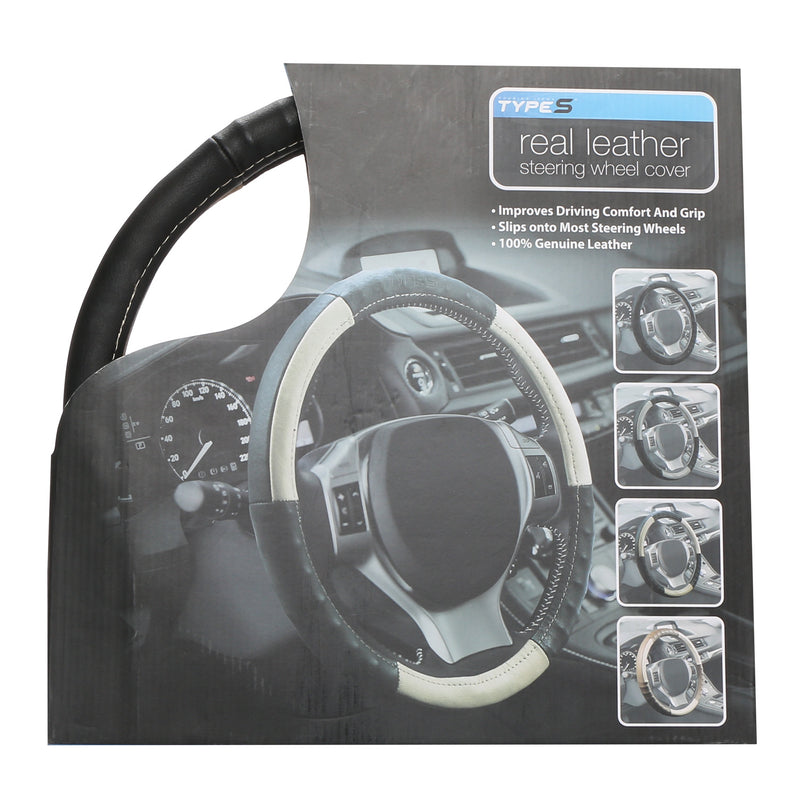 Type S Real Leather Steering Wheel Cover 15in.