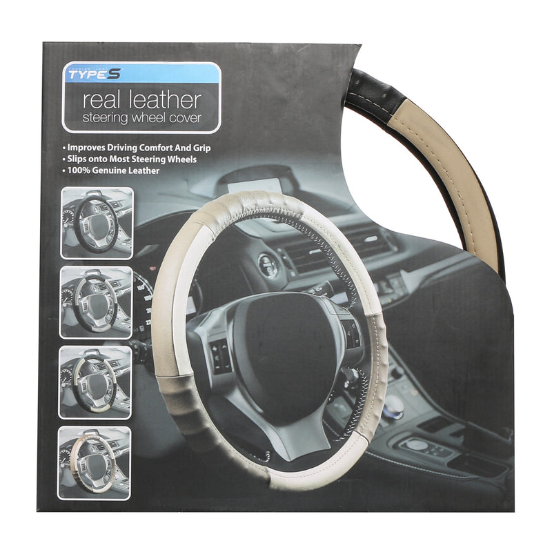 Type S Real Leather Steering Wheel Cover 15in.