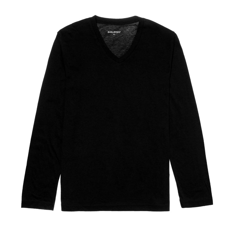 BALENOTSHI/BLACK/A-XS/NODIM Baleno 12440336 Plain Vneck Long Sleeves Tees