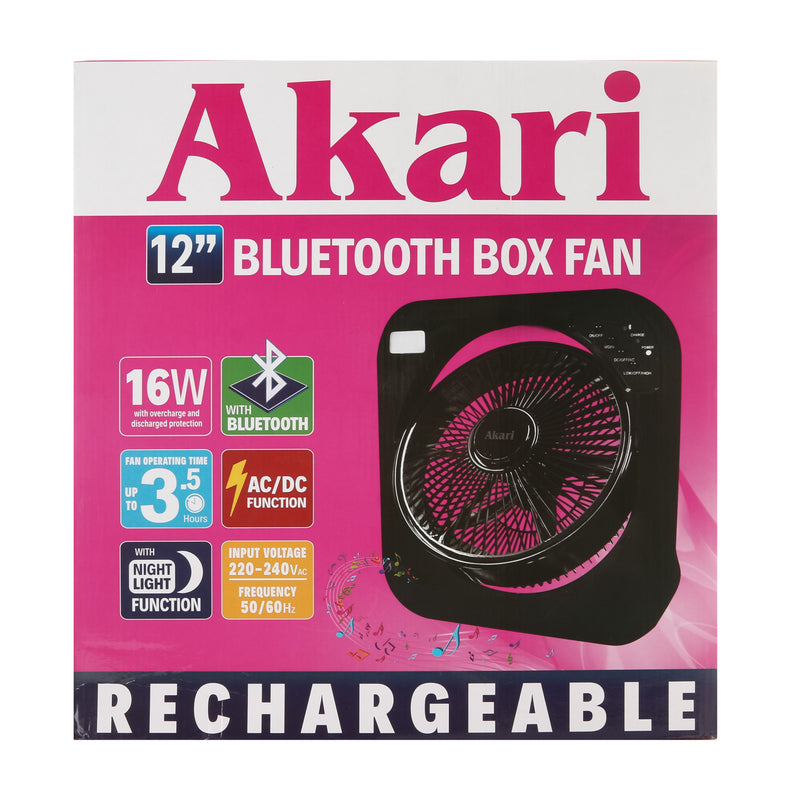 Akari Rechargeable 12in. Bluetooth Box Fan ARBF-5513MB