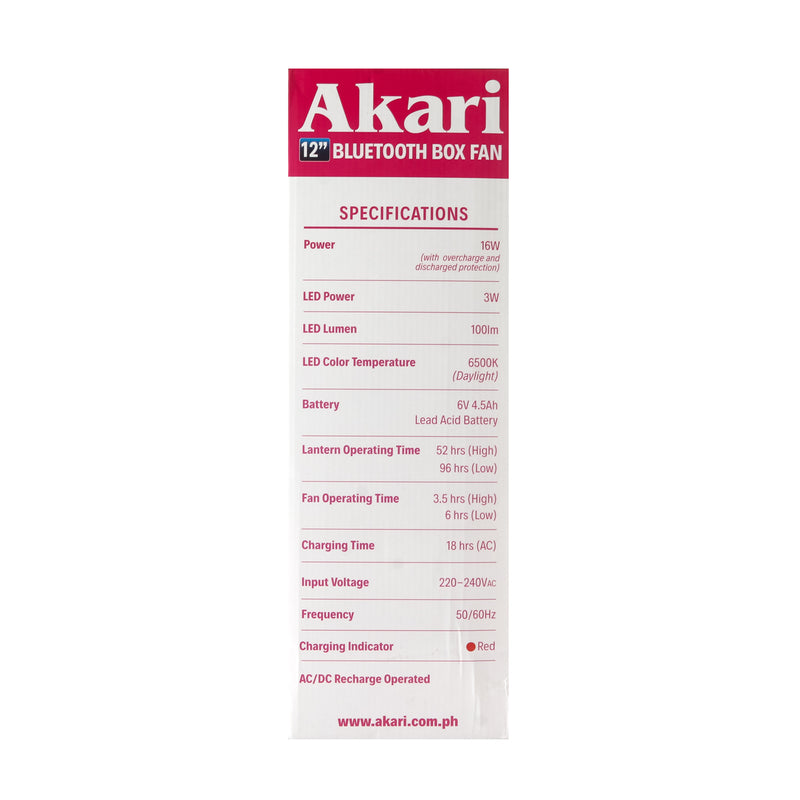 Akari Rechargeable 12in. Bluetooth Box Fan ARBF-5513MB