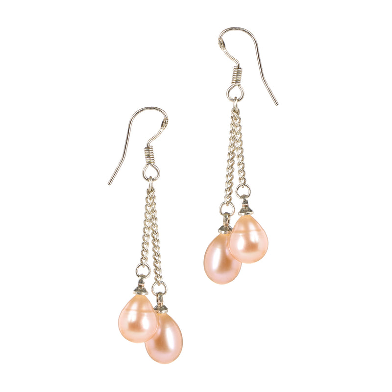 Khai Pearl Ladies Freshwater Pearl Dangling Earrings in Peach