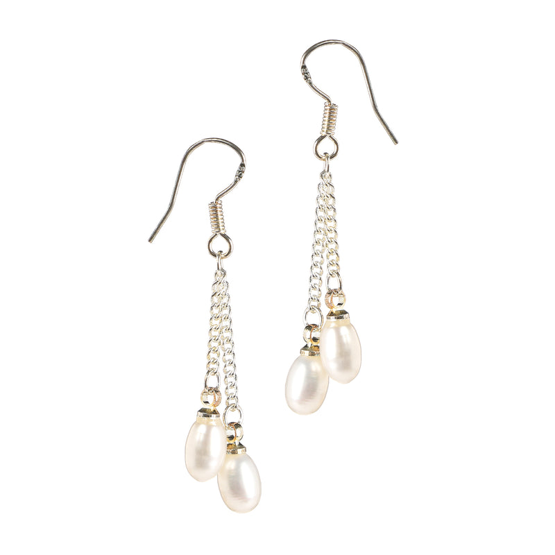 Khai Pearl Ladies Freshwater Pearl Dangling Earrings in White