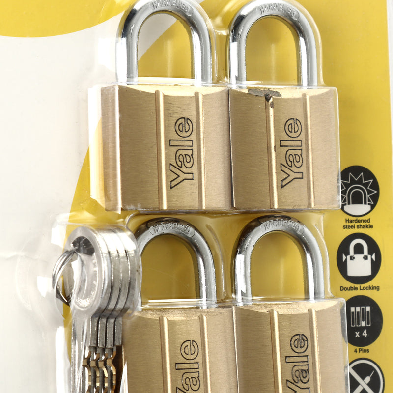 Yale 4Pcs. 30mm Solid Brass Padlock with 4Pcs. Key