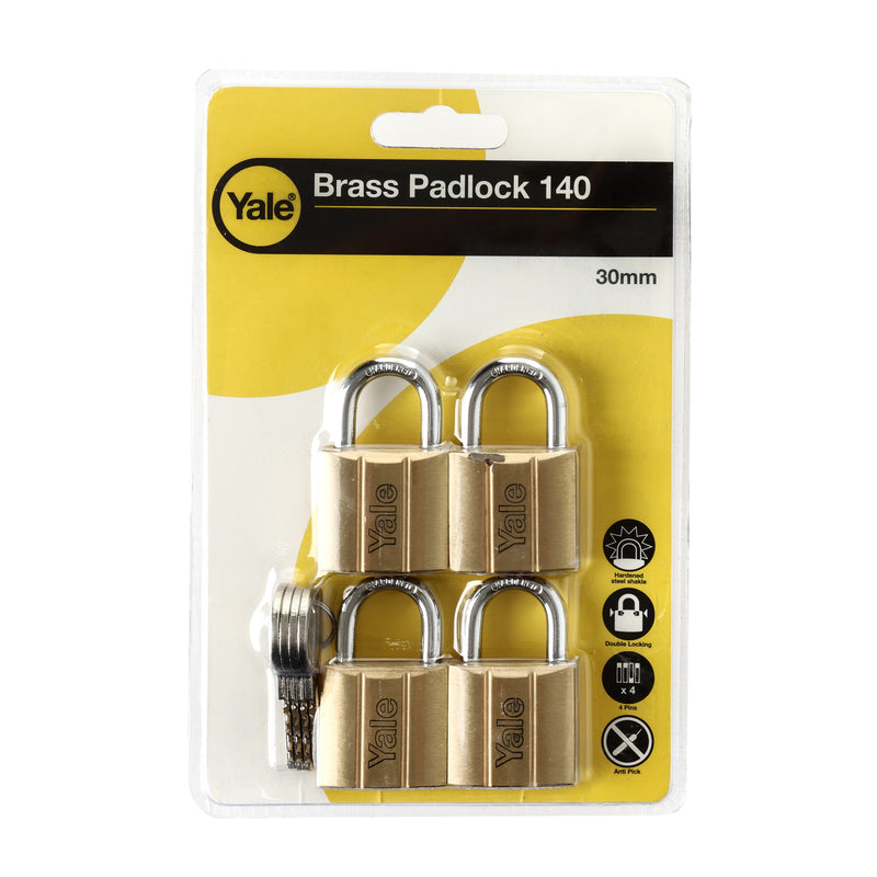 Yale 4Pcs. 30mm Solid Brass Padlock with 4Pcs. Key