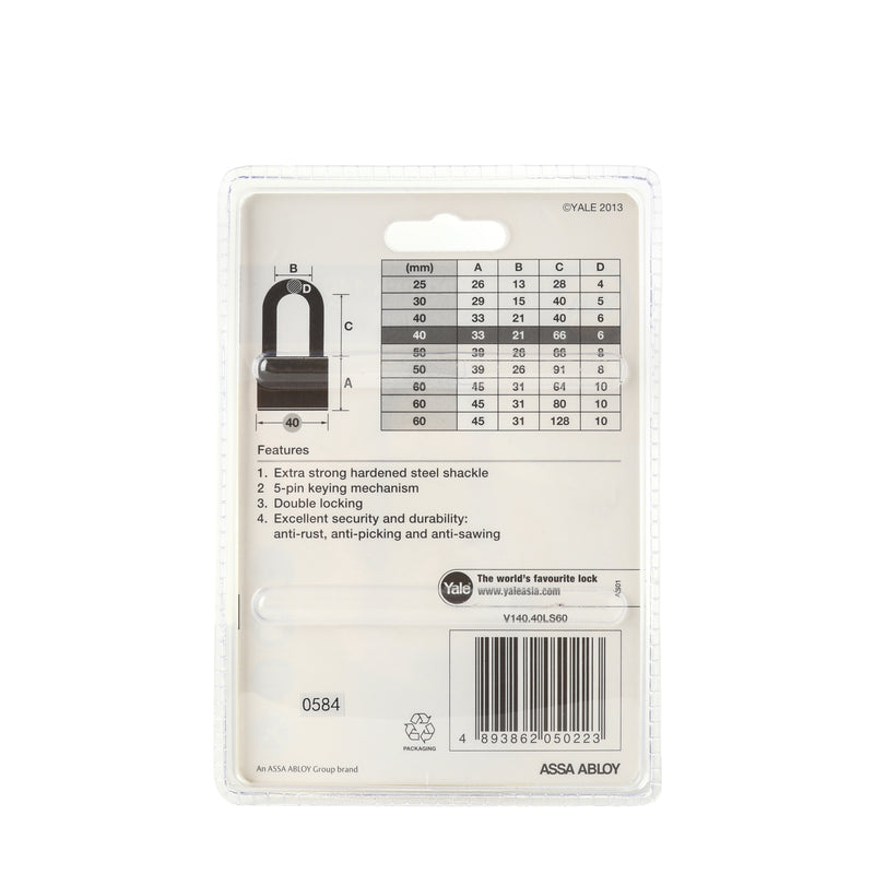 Yale 40mm Solid Brass Padlock with Keys