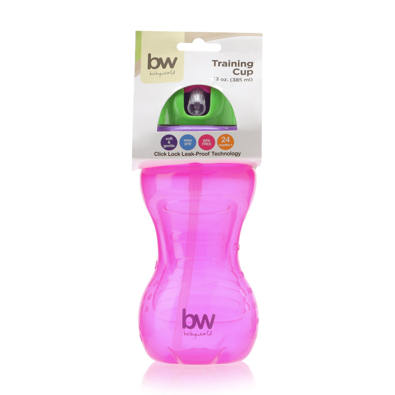 Baby World 385ml Training Straw Cup in Pink