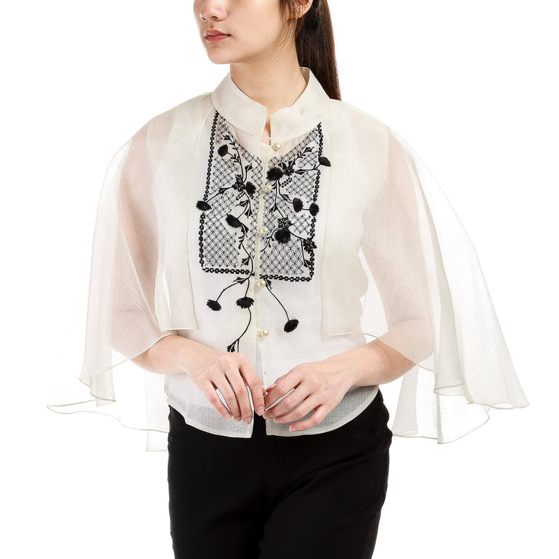 NUEVO YSTILO LONG BACK NAT M NUEVO YSTILO SILK COCOON BLOUSE (WHITE)