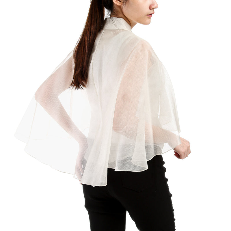 NUEVO YSTILO LONG BACK NAT M NUEVO YSTILO SILK COCOON BLOUSE (WHITE)