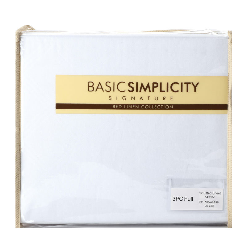 Basic Simplicity Signature Bed Linen Collection 3Pc. Full Bedding and Pillowcase Set in White