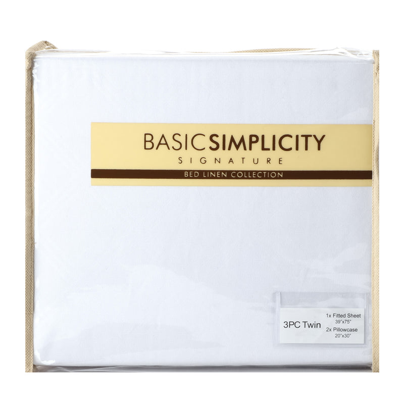 Basic Simplicity Signature Bed Linen Collection 3Pc. Twin Bedding and Pillowcase Set in White