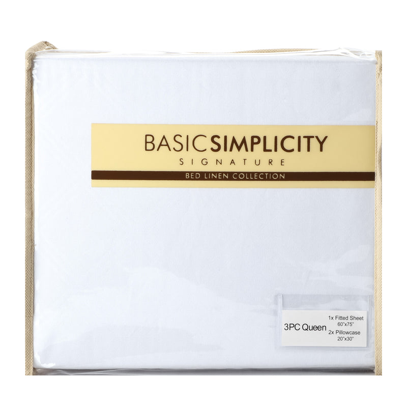 Basic Simplicity Signature Bed Linen Collection 3Pc. Queen Bedding and Pillowcase Set in White