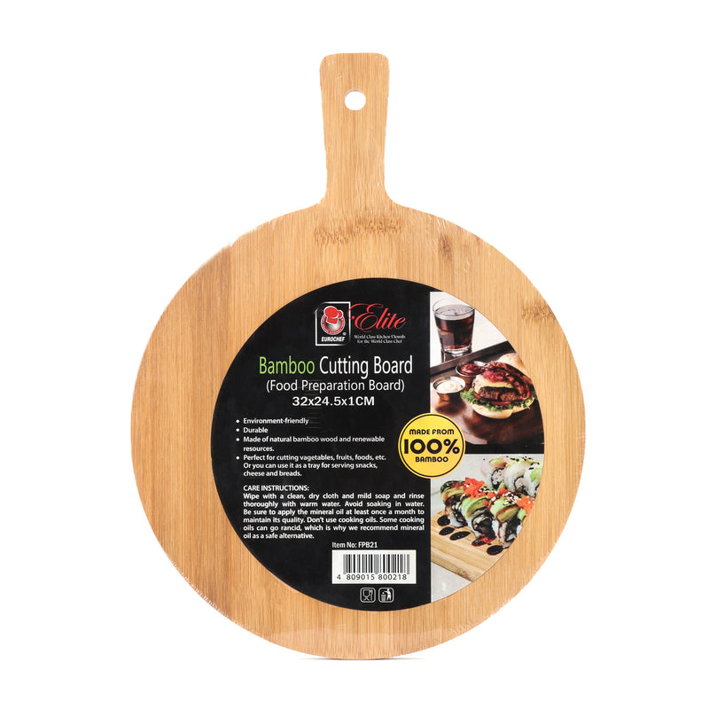 Eurochef Elite Bamboo Collection Round Cutting Board with Handle 32 x 24.5cm