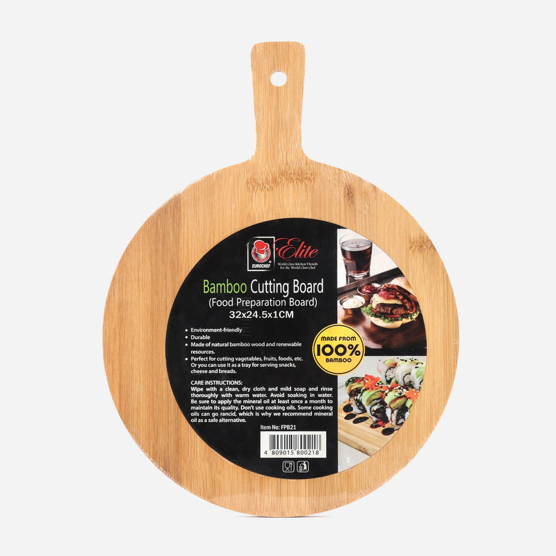 Eurochef Elite Bamboo Collection Round Cutting Board with Handle 32 x 24.5cm