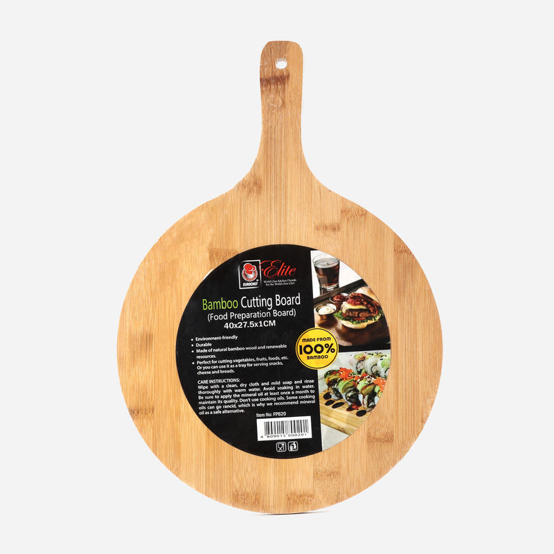 Eurochef Elite Bamboo Collection Round Cutting Board with Handle 40 x 27.5cm