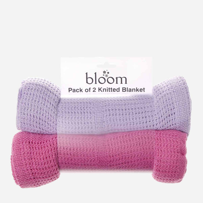 Bloom 2-piece Knitted Blanket Set 35 x 35in. _ Purple and Pink