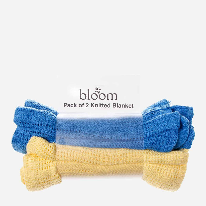 Bloom 2-piece Knitted Blanket Set 35 x 35in. _ Yellow and Blue