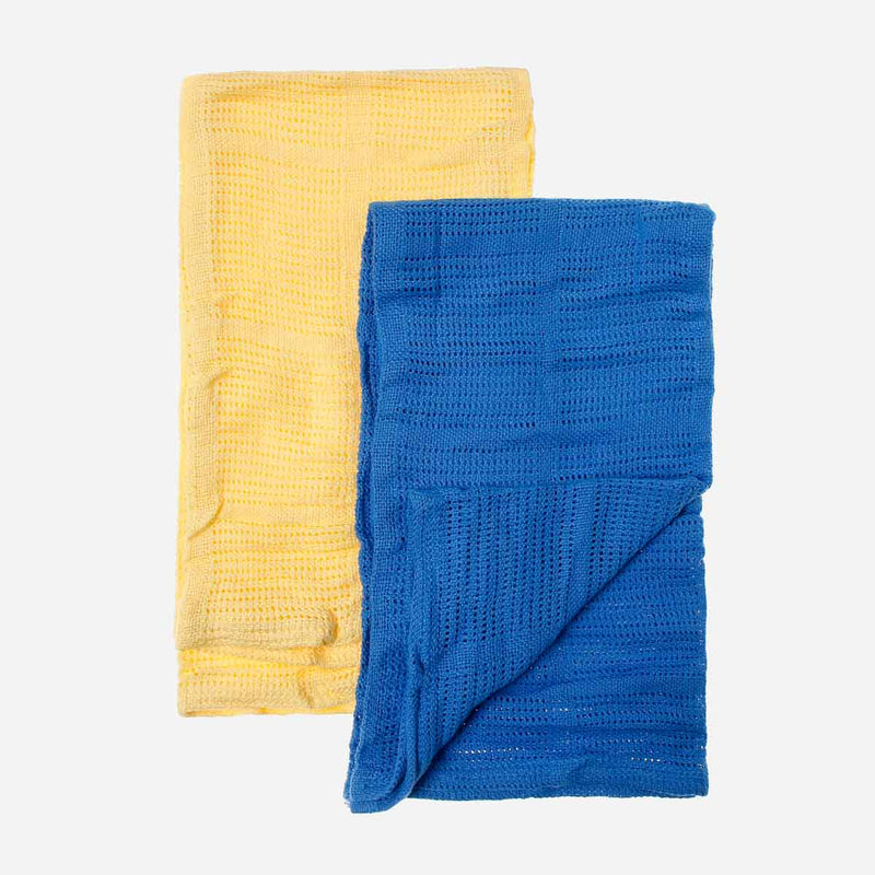 Bloom 2-piece Knitted Blanket Set 35 x 35in. _ Yellow and Blue