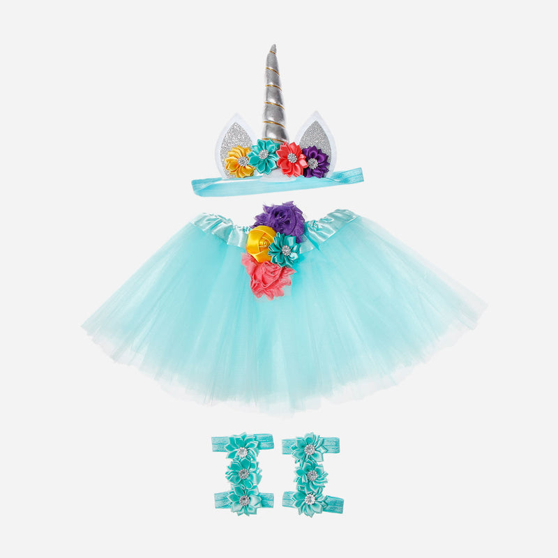 Belle & Coco 3-In-1 Unicorn Glittered Costume in Teal