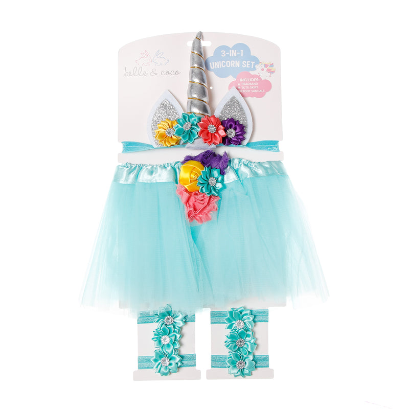 Belle & Coco 3-In-1 Unicorn Glittered Costume in Teal