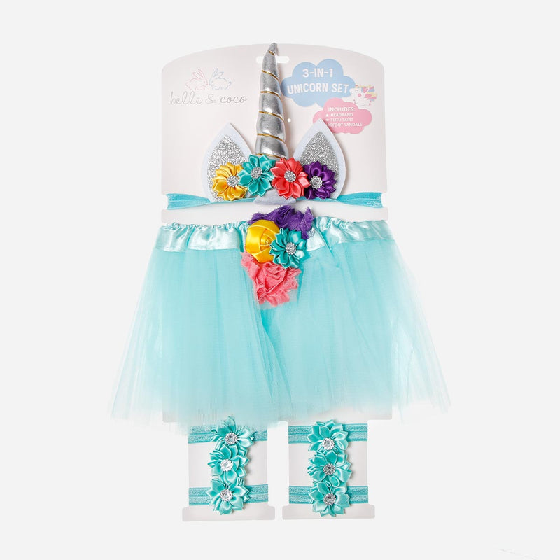 Belle & Coco 3-In-1 Unicorn Glittered Costume in Teal