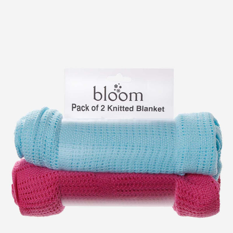 Bloom 2-piece Knitted Blanket Set 35 x 35in. _ Blue and Fuchsia