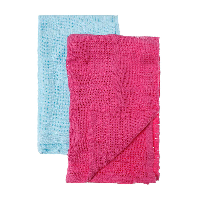 Bloom 2-piece Knitted Blanket Set 35 x 35in. _ Blue and Fuchsia