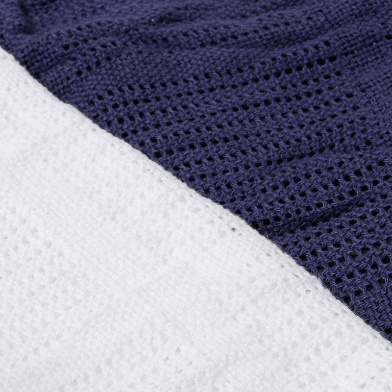 Bloom 2-piece Knitted Blanket Set 35 x 35in. _ Navy Blue and White