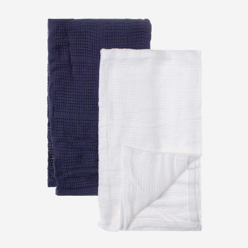 Bloom 2-piece Knitted Blanket Set 35 x 35in. _ Navy Blue and White