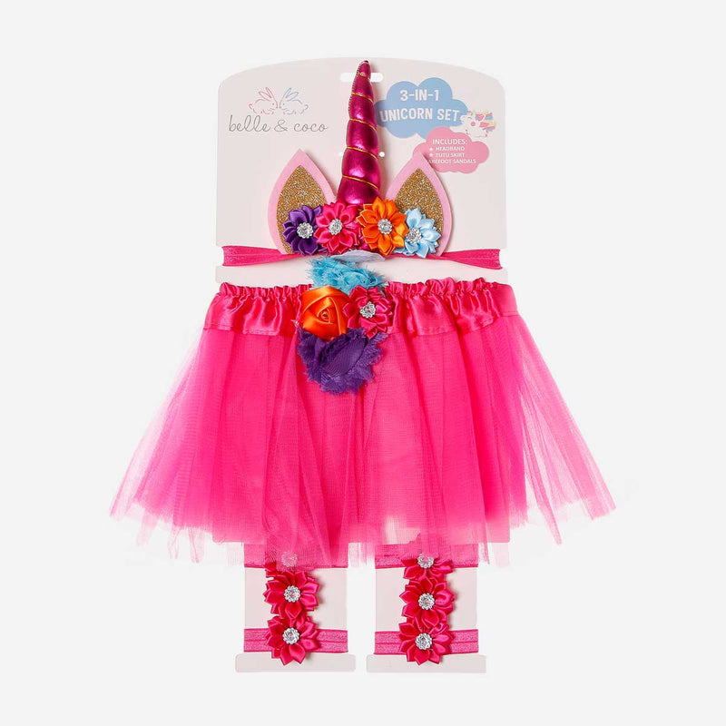 Belle & Coco 3-In-1 Unicorn Glittered Costume in Fuchsia