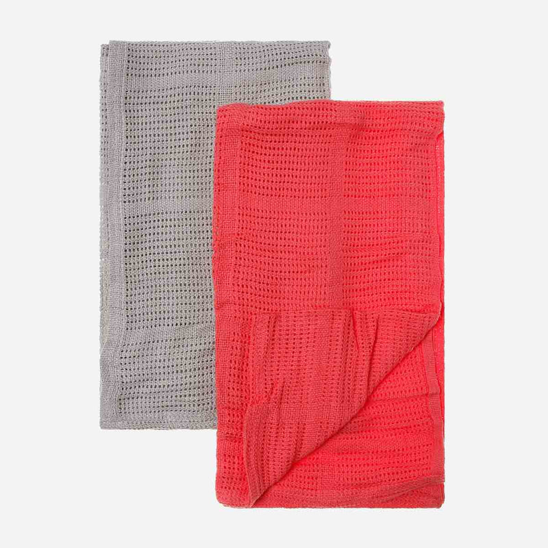 Bloom 2-piece Knitted Blanket Set 35 x 35in. _ Gray and Salmon