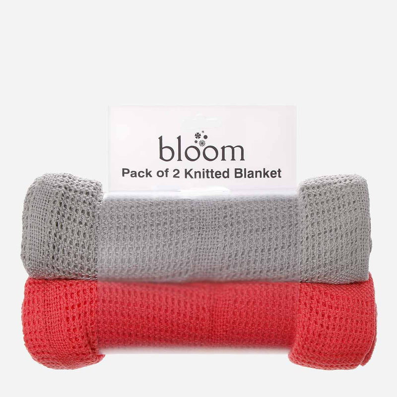 Bloom 2-piece Knitted Blanket Set 35 x 35in. _ Gray and Salmon