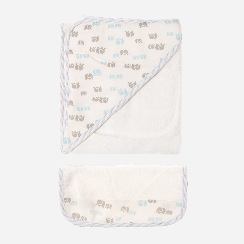 Bloom Blue Elephants Hooded Towel and Washcloth Set