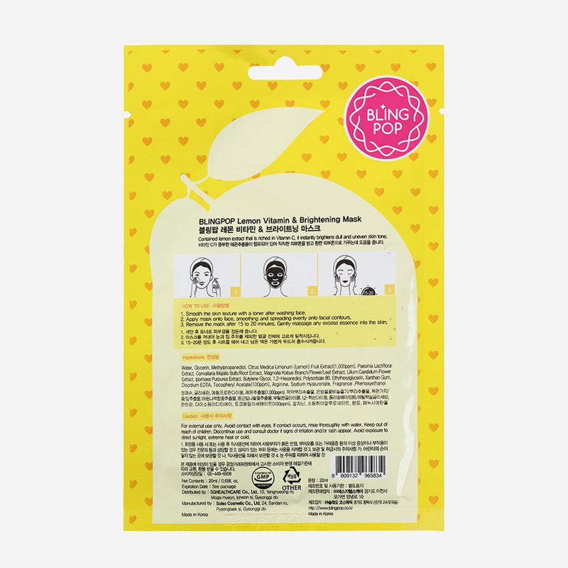 Blingpop Lemon Vitamin + Brightening Face Mask Sheet