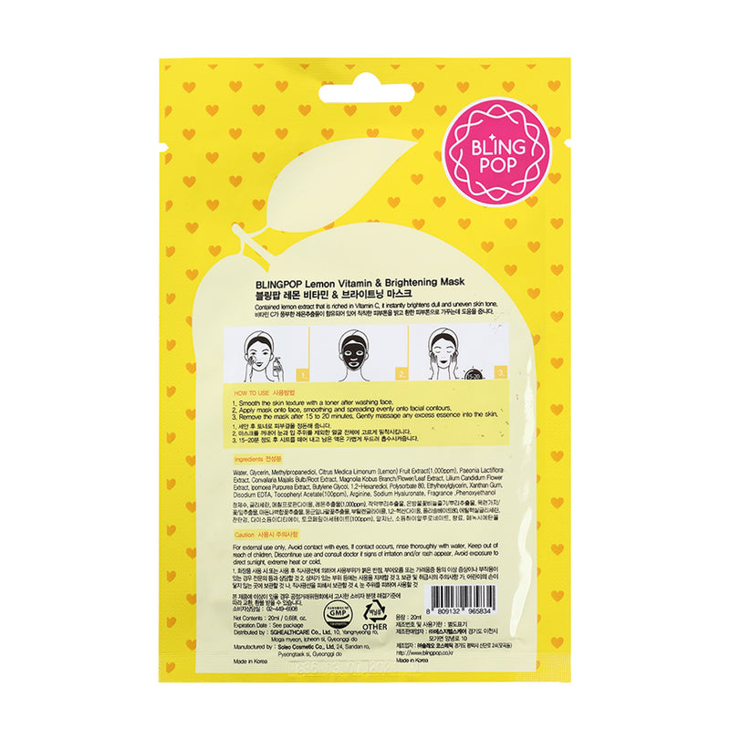 Blingpop Lemon Vitamin + Brightening Face Mask Sheet