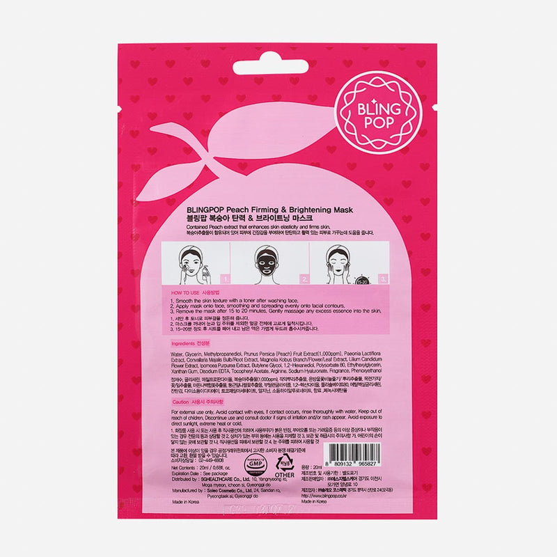 Blingpop Peach Firming + Brightening Face Mask Sheet