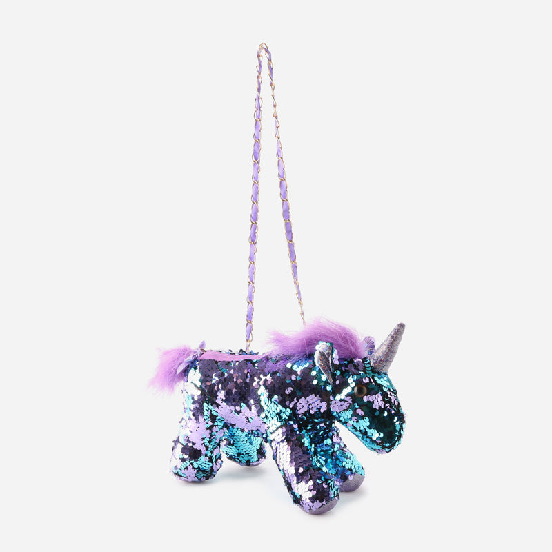 Toy Kingdom Sequined Unicorn Sling Bag in Teal and Purple