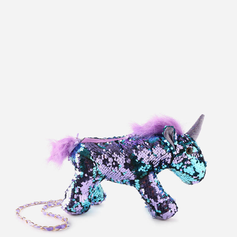 Toy Kingdom Sequined Unicorn Sling Bag in Teal and Purple