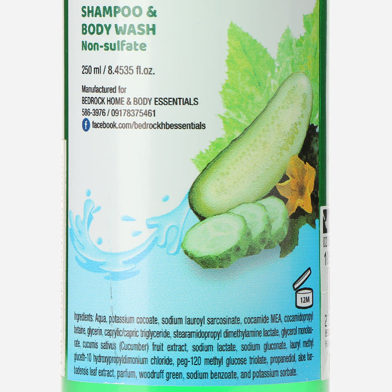 Bedrock Home and Body Essentials Cool Cucumber Shampoo and Body Wash 250ml