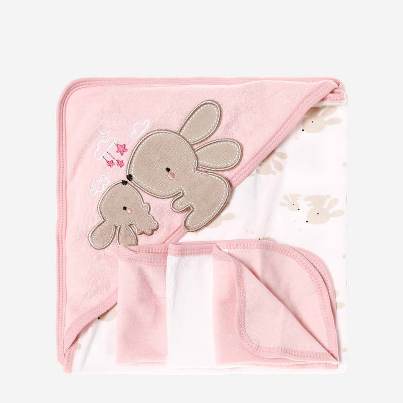 Bloom Bunny Hooded Towel and Washcloth Set _ Pink